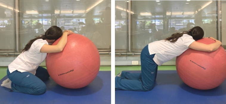 Fotografías graficando el ejercicio sobre balón