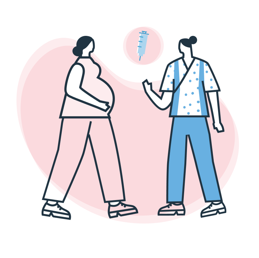 Icono de embarazada, vacuna y enfermera