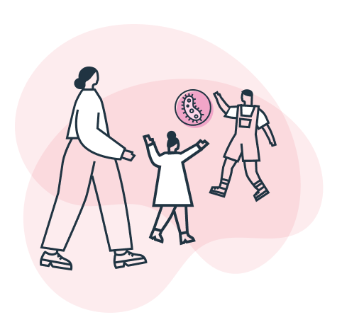 Icono de familia junto a bacteria