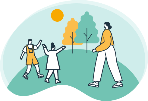 Icono niños y adulto afuera durante el día